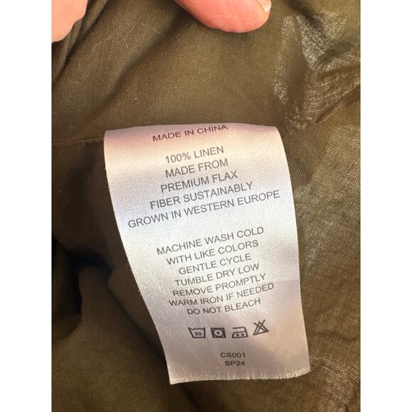 Quince 100% European LinenSpaghetti Strap Midi Dress - Olive Green, Small - Picture 7 of 10